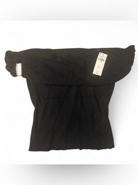 Black Off-Shoulder Ribbed Top with Side Buckle